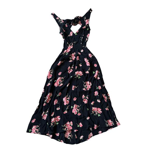 Reformation Black & Pink Floral Cutout Midi Dress - Picture 1 of 10